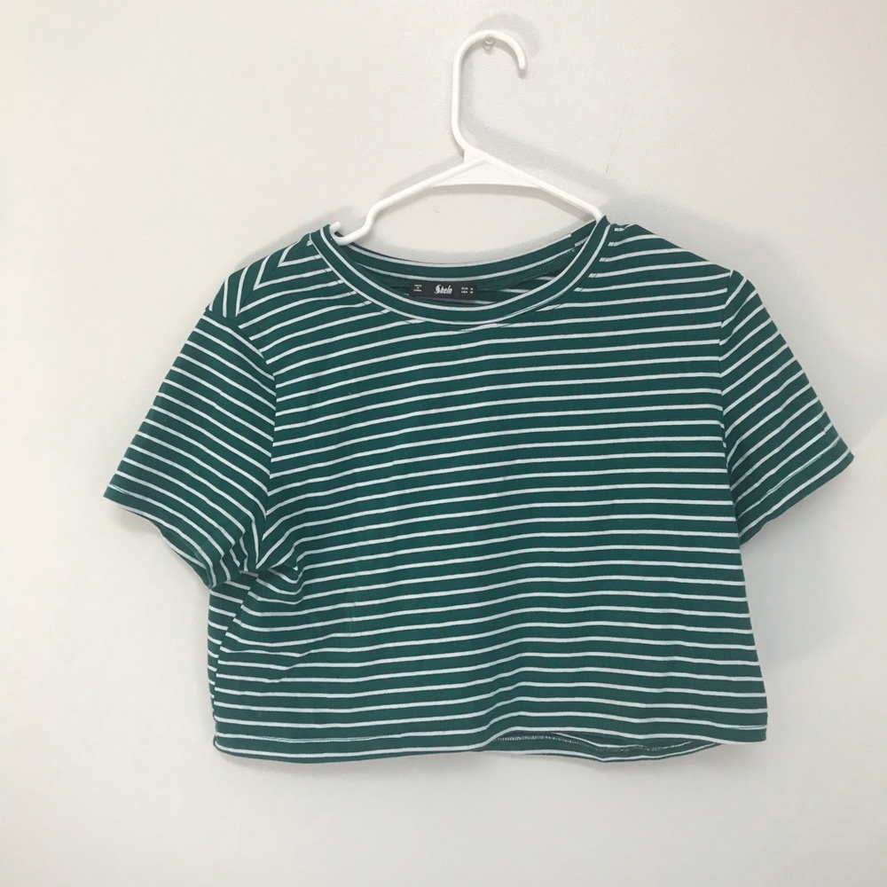 Cropped Forest Green and White Stripped Tee